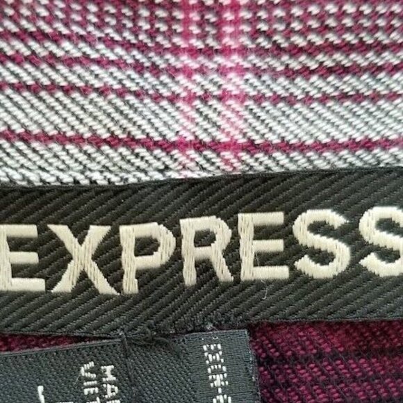 Express Women Button Plaid Shirt Roll Tab Sleeve Pocket Embellished Size Medium - Picture 6 of 6